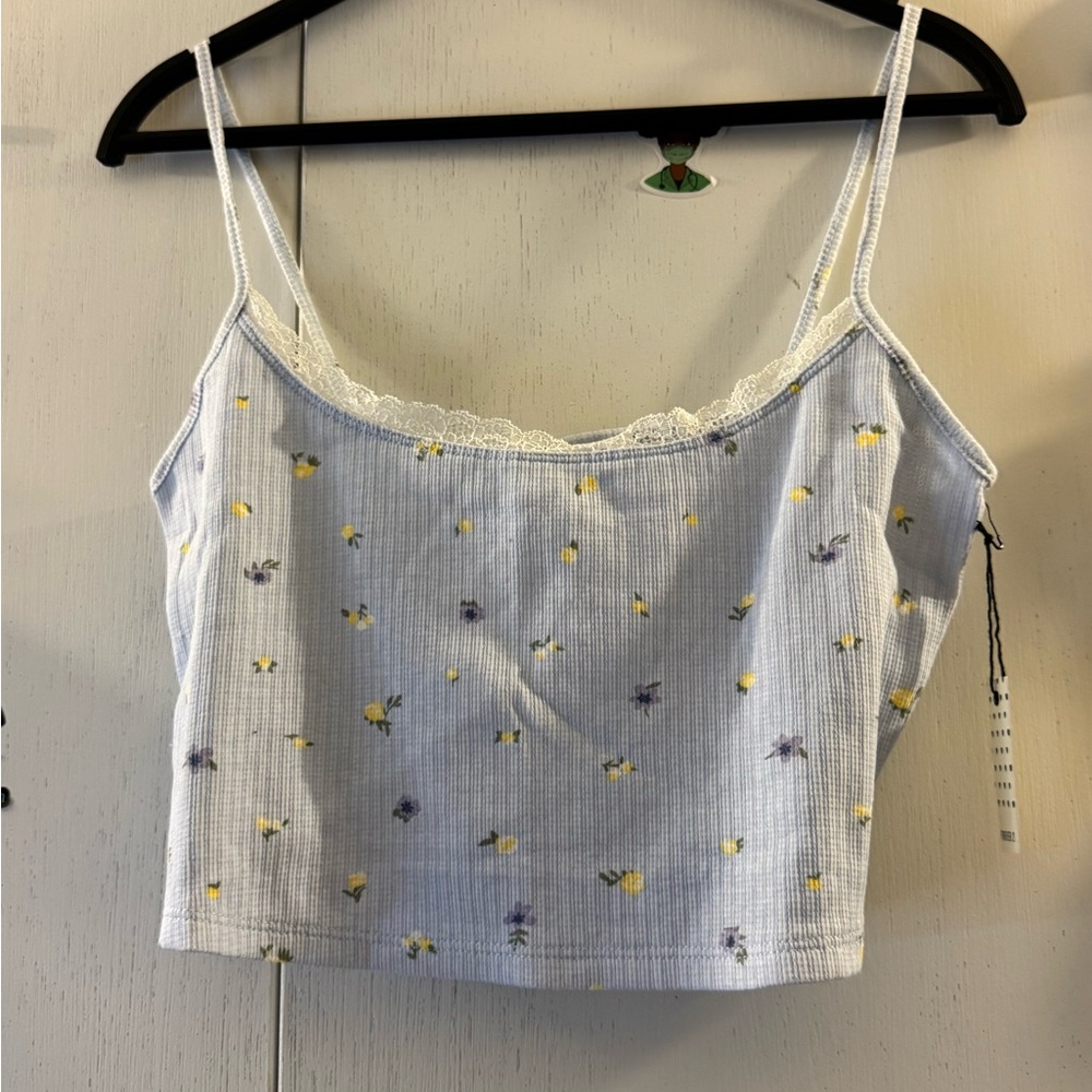 Forever 21 Blue and White Ribbed Crop Camisole